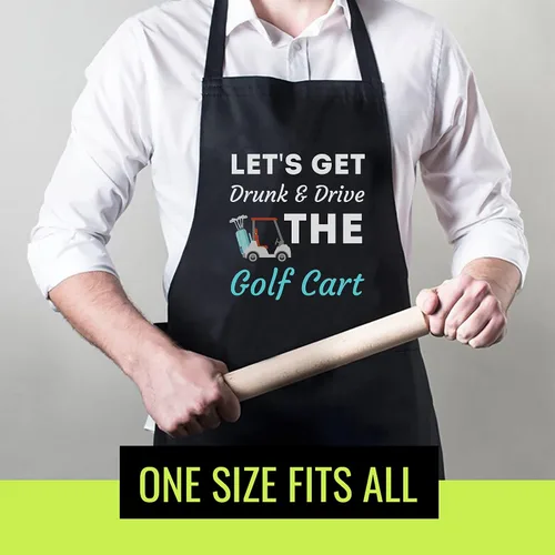 Miniatura 5 de Delantal de golf negro - Camiseta divertida para mujer, para emborracharse y conducir el carrito de golf, delantales de cocina negros, Negro