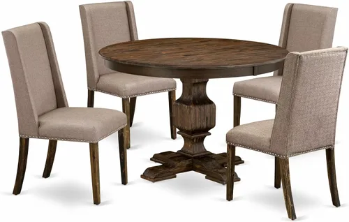 Miniatura 19 de East West Furniture F2FL5-716 - Juego de mesa de comedor de 5 piezas, incluye una mesa de cocina redonda con pedestal y 4 sillas de comedor Parson