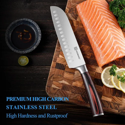 Miniatura 7 de Cuchillo de chef Santoku KEEMAKE - Cuchillo de cocina ultra afilado de 7 pulgadas con hoja de acero inoxidable para cocinar carne, fruta y verduras