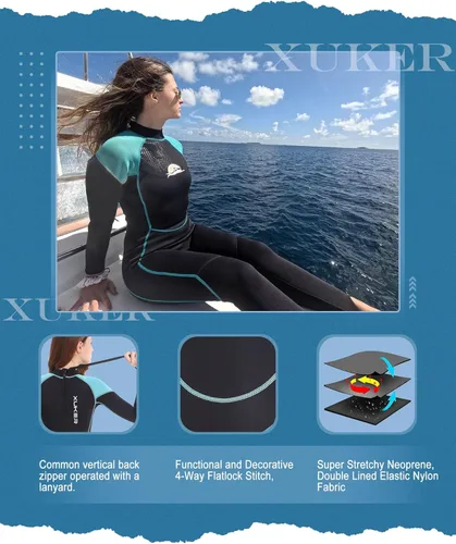 Miniatura 3 de XUKER Women Men Wetsuit 2mm 3mm, Neoprene Wet Suits Front/Back Zip in Cold Water Full Body Dive Suit for Water Sports