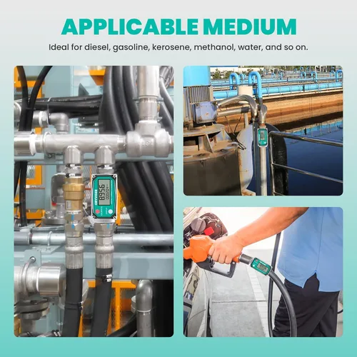 Miniatura 7 de Medidor de flujo de combustible de turbina digital de 1 pulgada, medidor de flujo de rosca NPT en línea de 2.6-26 GPM con adaptadores de 3/4
