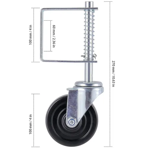 Miniatura 2 de Paquete de 2 ruedas giratorias de 4 pulgadas con resorte de alta resistencia, capacidad de carga de 250 a 500 libras, para puerta de madera, tubo
