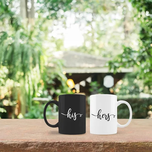 Miniatura 3 de Kunlisa Juego de tazas de café para él y ella, regalo de compromiso de boda para parejas, recién casados, esposo y esposa, tazas a juego para negro