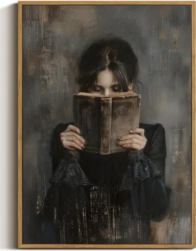 WALLZK Arte de Pared Enmarcado Vintage Dama Leyendo Impresiones en Lienzo Academia Oscura Decoración Victoriana Melancólica Cuadros Obras de Arte