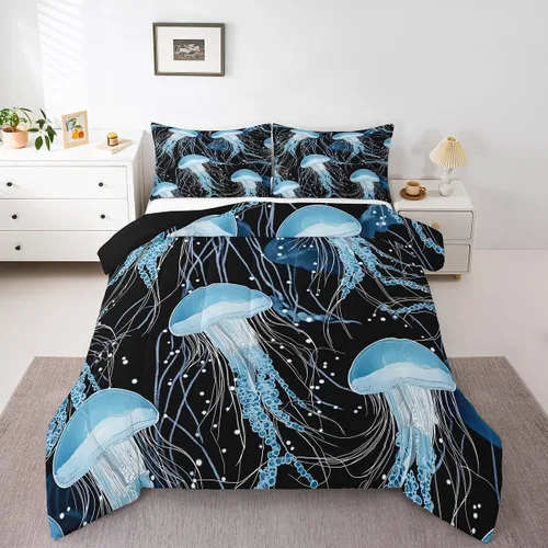 Miniatura 25 de Erosebridal Blue Ocean - Juego de edredón tamaño individual Juego de ropa de cama de ballena delfín y tortuga marina para niños y niñas, juego