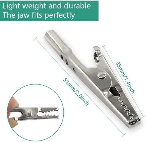 Miniatura 5 de 25 unidades de pinzas de cocodrilo de metal de 51 mm, pinzas de resorte para línea de prueba, pinzas de cocodrilo de tono plateado, pinzas