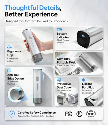 Miniatura 8 de Sellador al vacío de mano para alimentos, máquina selladora al vacío compacta de 75 kPa con batería recargable de 2000 mAh, diseño inalámbrico