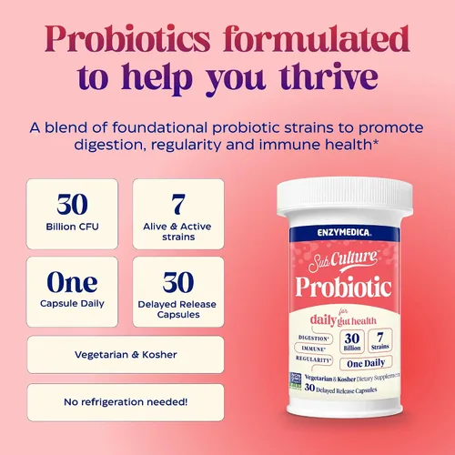 Miniatura 4 de Enzymedica SubCulture Probiótico para la salud intestinal y digestiva diaria, cápsulas probióticas para mujeres y hombres, 30 mil millones de UFC