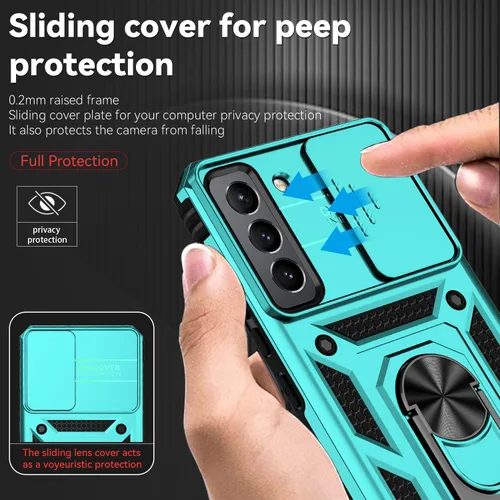 Miniatura 4 de Funda para Samsung Galaxy S22 con cubierta para lente de cámara, protector de pantalla HD, doble capa de grado militar probada contra caídas, Menta
