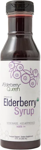 Elderberry Queen Jarabe de Saúco Orgánico 12 Fl Oz - Fórmula de Apoyo Inmunológico con Sambucus Black Elderberry y Aronia Berry - Jarabe de Saúco