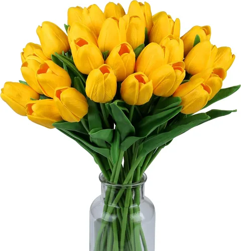Miniatura 19 de SITUMEIZI 15 piezas de flores blancas artificiales, tulipanes artificiales de poliuretano de 14 pulgadas a granel para el hogar, cocina, Pascua