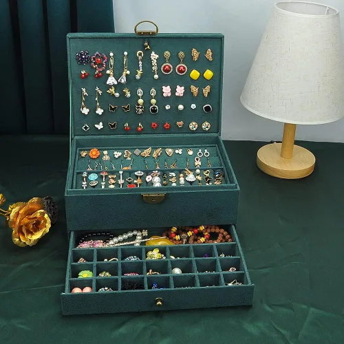 Miniatura 2 de GYJOYERO Joyero organizador de aretes de joyería para mujeres y niñas, 4 capas con cajones, collares, anillos, relojes, vitrina, almacenamiento