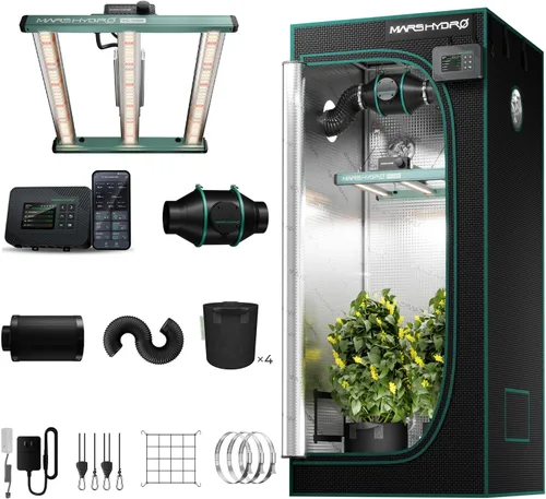 Miniatura 11 de MARS HYDRO Kit completo de tienda de cultivo de 2 x 2 con ventilador de 10 velocidades, luz LED TS600 de 100 W de espectro completo, 24 x 24 x 55