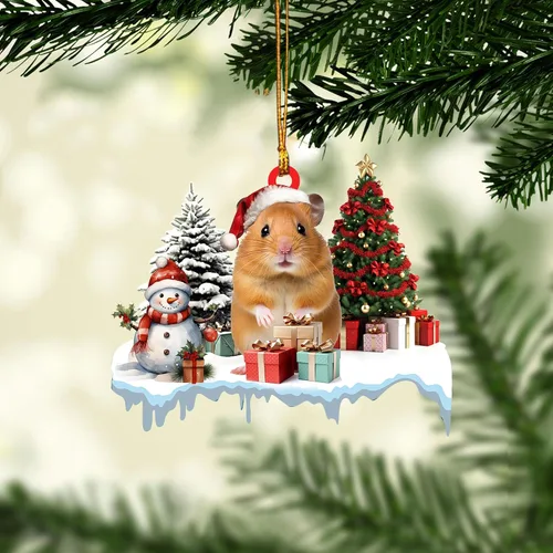 Miniatura 9 de Talataca Hámster con sombrero de Navidad, reno con cadena de luces 2D plano para espejo retrovisor para automóvil, accesorios para el árbol