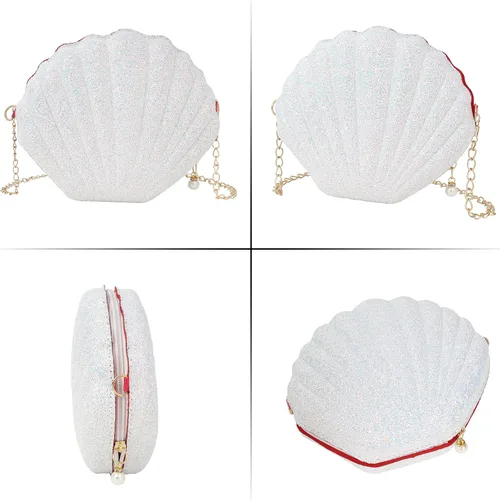 Miniatura 8 de Bolso de noche de concha de mar para mujer, bolso de hombro con correa de cadena de sirena, bolso de mano Seashell, Mermaid, Chain Strap