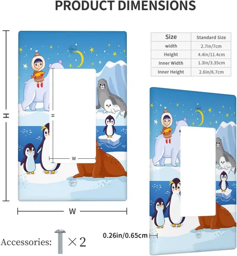 Miniatura 4 de Arctic Animals - Placa de interruptor de luz de 1 banda, lindo sello de dibujos animados, pingüino, oso polar, placa de pared individual basculante