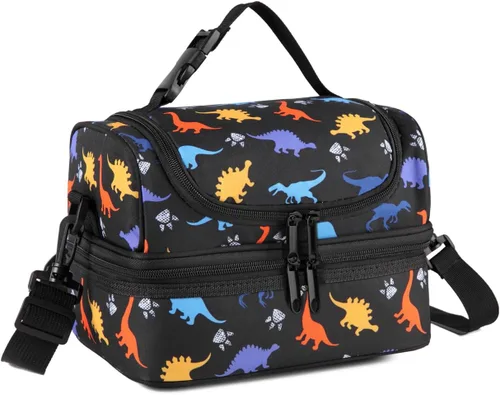 VASCHY - Lonchera para niños, bolsas de almuerzo aisladas de dos compartimentos para niños y niñas con correa para el hombro para la escuela,