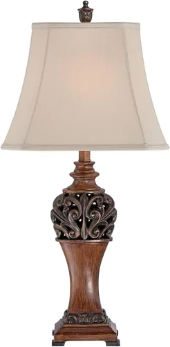 Miniatura 6 de Regency Hill Exeter Lámparas de Mesa de Estilo Tradicional 30" de Alto Juego de Tamaño Completo de 2 Bronce Madera Tallada Hoja Crema Pantalla