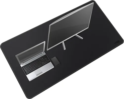 Miniatura 16 de Vyaaa Tapete de cuero para escritorio, 63" x 23.6" pulgadas, protector de escritorio de cuero, impermeable, extra grande, alfombrilla de mouse Negro