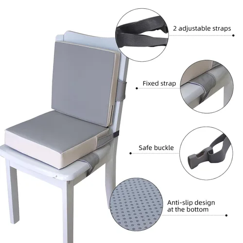 Miniatura 6 de Eiury Asiento elevador para mesa de comedor, PU antiarañazos fácil limpieza niños asiento elevador para mesa, cojín de aumento de viaje portátil gris