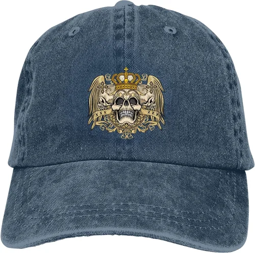 Miniatura 9 de Cowboy Hat Trendy Hats for Man and Women Djustable Four Season Outdoor Baseball Cap of Hell Skull with Angel Navy Blue
