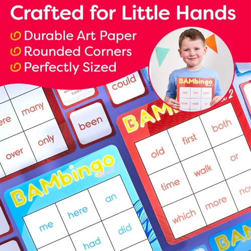 Miniatura 9 de Juego de bingo de palabras de vista THE BAMBINO TREE Nivel 1 y 2 - Juegos educativos para niños - Aprende a leer vocabulario para jardín de infantes