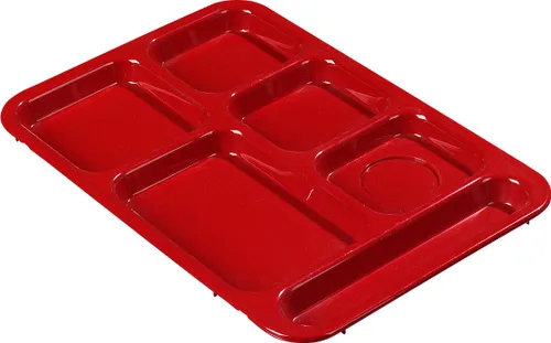 Carlisle FoodService Products ABS Lunch Tray with 6 Compartments, Right Handed Cafeteria Tray with Divided Compartments for Food, 14" x 10", 24 Rojo