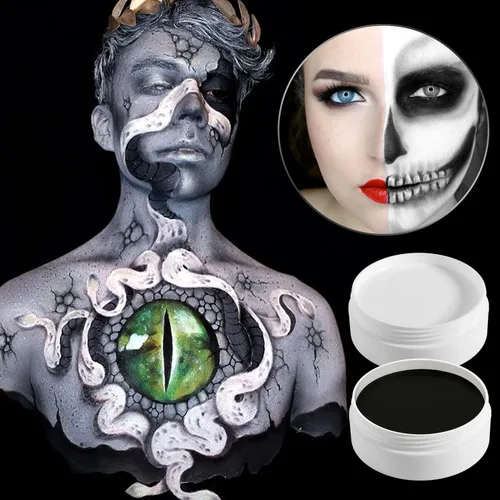 Miniatura 7 de DE'LANCI Face Paint Black + White Clown Makeup Face Body Paint Set, High Pigment Professional Oil-Based Cosmetic Paint for Halloween SFX Makeup
