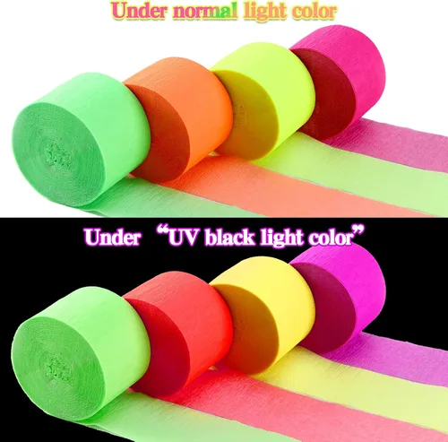 Miniatura 4 de Outus 1181 pies que brillan en la oscuridad suministros de fiesta serpentinas 36 rollos de papel crepé resplandor neón UV retroiluminación