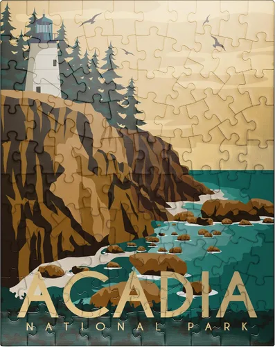 MyPuzzle Acadia National Park Maine USA Art Deco - Póster vintage de 100 piezas para adultos