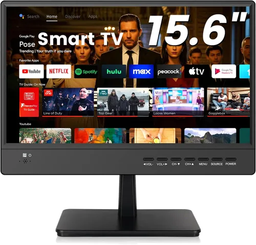othoig Smart TV pequeño de 15.6 pulgadas Full HD 1080P IPS, Smart TV de pantalla plana compacta con aplicación incorporada, sintonizador digital