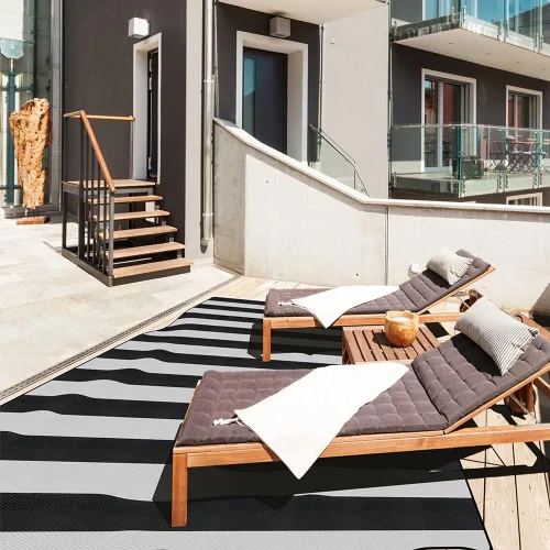 Miniatura 6 de Alfombra de pajitas de plástico, de 5 x 8 pies, para exteriores, impermeable, plegable, reversible, alfombra de camping para caravana, plataforma