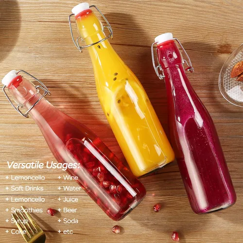 Miniatura 8 de Paquete de 6 botellas de vidrio con tapa abatible de 12 onzas, con tapas herméticas para elaboración casera, 2ª fermentación, kombucha, kéfir
