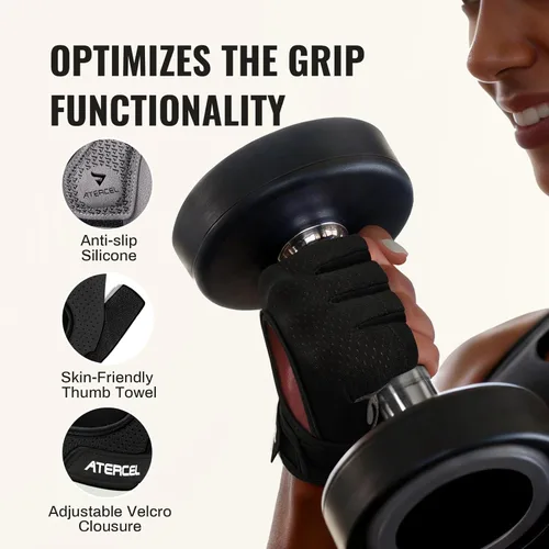 Miniatura 3 de ATERCEL Guantes de levantamiento de pesas, protección completa de la palma de la mano, guantes de entrenamiento para gimnasio, ciclismo, ejercicio