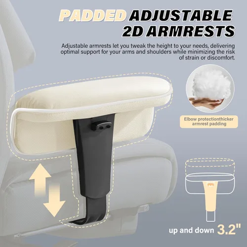 Miniatura 6 de Silla de oficina grande y alta de 400 libras con reposapiés y soporte de madera para cintura, silla ergonómica para juegos con reposabrazos 2D
