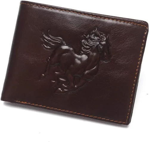 Hombres Cool Eagle Wolf Caballo Totem Cuero Vaca Vertical Cartera Cremallera Multi-tarjeta Titular, Tótem de caballo, Minimalista