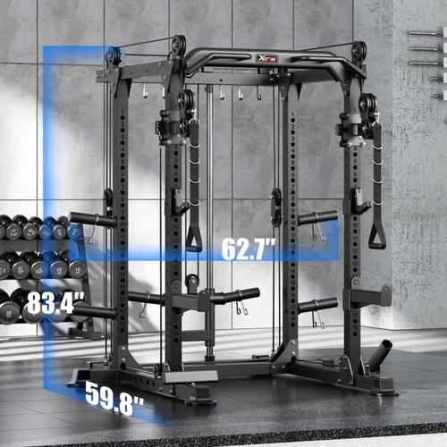 Miniatura 3 de Power Rack Power Cage Rack multifunción para sentadillas con sistema cruzado de cable seleccionable más accesorio de entrenamiento para garaje