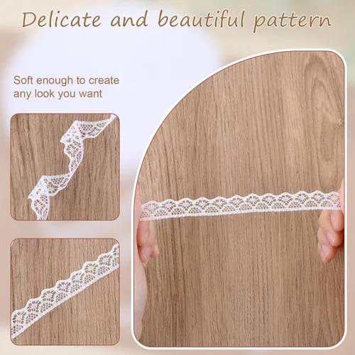 Miniatura 7 de Rollo de cinta de encaje blanco de 30 yardas de ancho de 0.6 pulgadas de ancho, cinta de encaje de flores, para decoración de bodas, ramo y embalaje