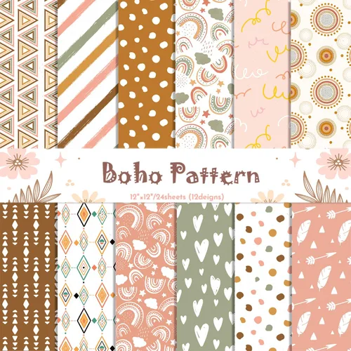 YASMEN Papel de álbum de recortes de doble cara de 12 x 12 pulgadas, suministros bohemios para álbumes de recortes, papel de manualidades de Estilo