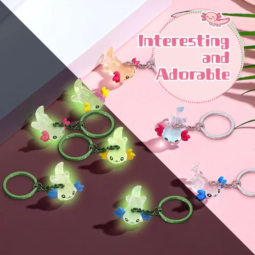 Miniatura 3 de Henoyso 12 llaveros luminosos de ajolote que brillan en la oscuridad 3D de dibujos animados de ajolote para fiesta de cumpleaños, accesorios