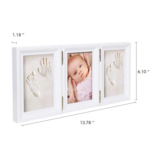 Miniatura 3 de Kit de huellas de manos para bebés y marco de fotos para niños o recién nacidos, caja de recuerdos para niños y niñas (marco de café clásico, blanco)