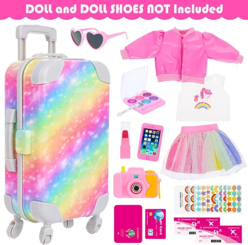 Miniatura 2 de Maleta de accesorios para muñeca de 18 pulgadas, juego de viaje y juego de muñecas estilo arcoíris para regalos de cumpleaños y Navidad para niños