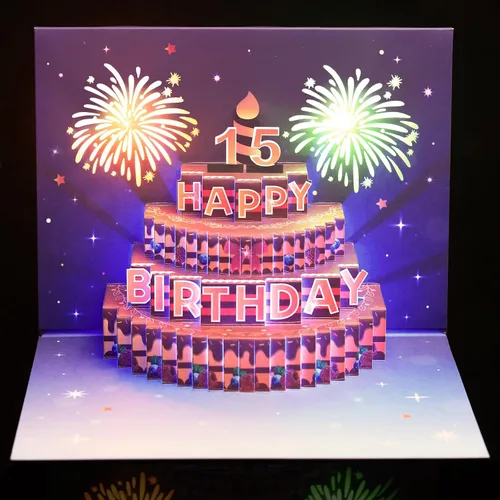 Miniatura 26 de Yinqing Tarjetas de cumpleaños número 11, tarjeta de felicitación de pastel de cumpleaños con luz y música, tarjeta de felicitación de regalo