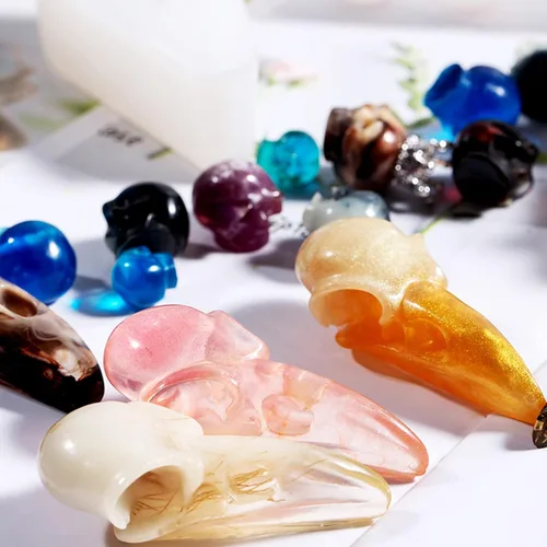 Miniatura 6 de Molde de resina de calavera – 3 piezas de mini cabezas de calavera 3D de cuervo y calaveras de silicona para resina epoxi, fabricación de joyas