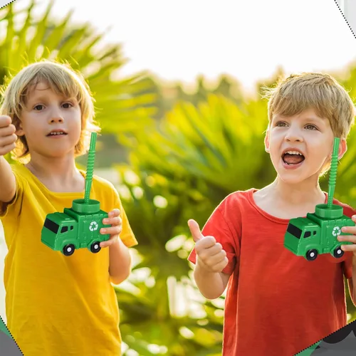 Miniatura 6 de Tanlade 12 juegos de tazas de basura con pajitas, decoraciones de fiesta de cumpleaños de camión de basura, 10 onzas de plástico con forma de coche