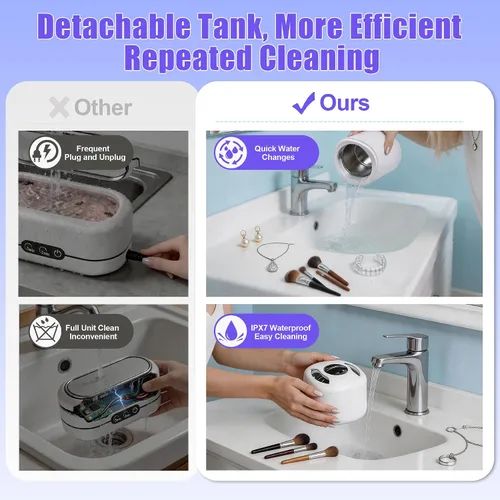 Miniatura 8 de Máquina limpiadora de brochas de maquillaje eléctrica, limpiador ultrasónico de joyas con U-V para anillos, collares, cepillo de maquillaje
