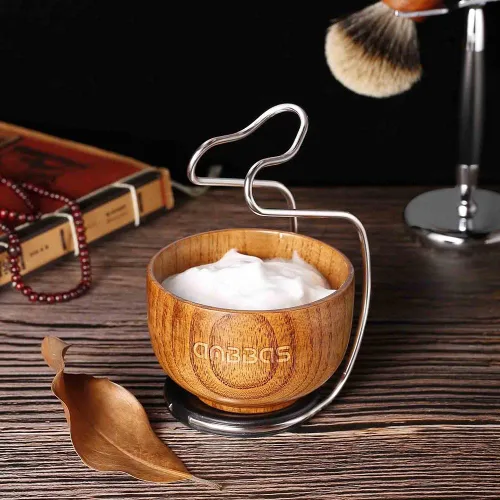 Miniatura 6 de Anbbas Cepillo de afeitar de pelo de tejón puro, mango de madera y jabonera grande con soporte de afeitado de acero inoxidable, kit 3 en 1