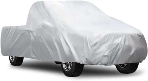 Miniatura 10 de Cubierta protectora de autos Uxcell 190T, cubierta de poliéster, impermeable y transpirable para todo tipo de clima, Blanco/Plateado