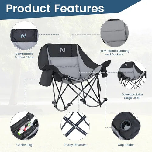Miniatura 5 de LILYPELLE Oversized Rocking Camping Chair for Adults, Heavy Duty Folding Outdoor Chair 400 LBS Capacity, Padded Portable Rocker Chair with Cooler