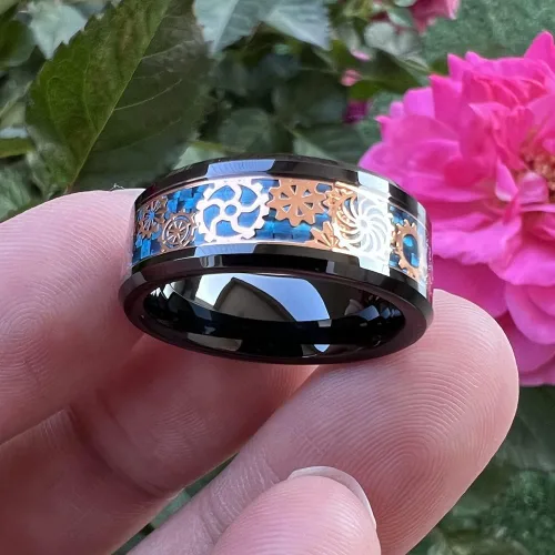 Miniatura 4 de Wow Jewelers - Anillo de tungsteno de 6 mm y 8 mm color negro, plateado, rojo y azul para hombres y mujeres, anillos de matrimonio estilo Steampunk